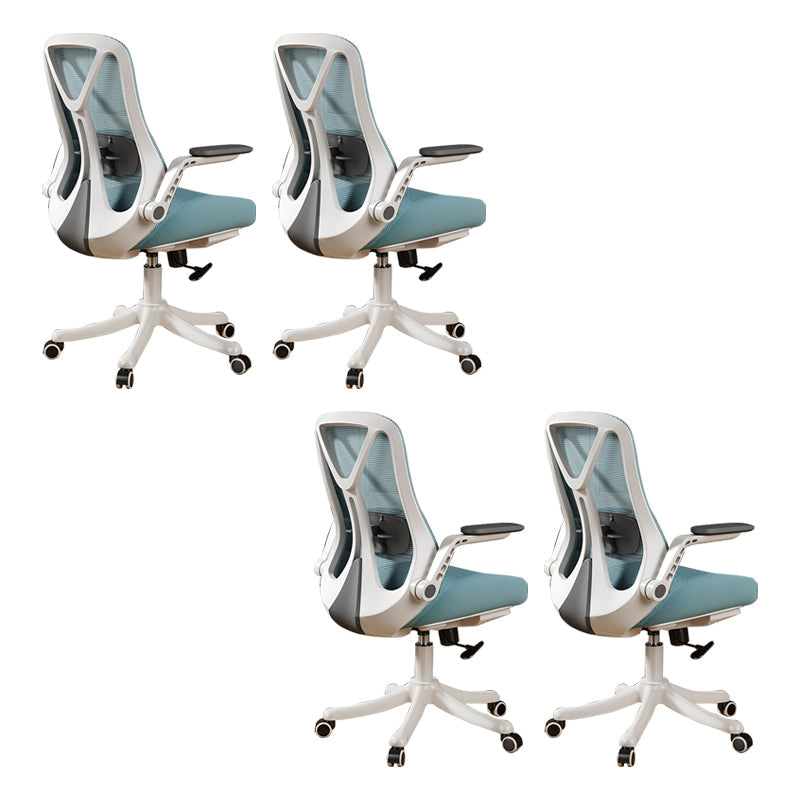 Removable Arms Office Chair Tilt Mechanism No Distressing Slide Chair with Wheels White-Blue 4 Piece Set Without Headrest Clearhalo 'furn' 'furn_office_chair' 'Furniture' 'Office Chairs' 'Office Furniture' 'office_chair' 7677594
