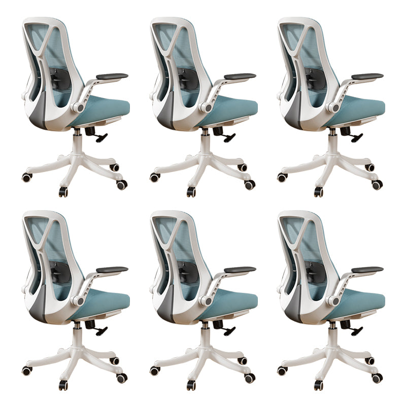 Removable Arms Office Chair Tilt Mechanism No Distressing Slide Chair with Wheels White-Blue 6 Piece Set Without Headrest Clearhalo 'furn' 'furn_office_chair' 'Furniture' 'Office Chairs' 'Office Furniture' 'office_chair' 7677596