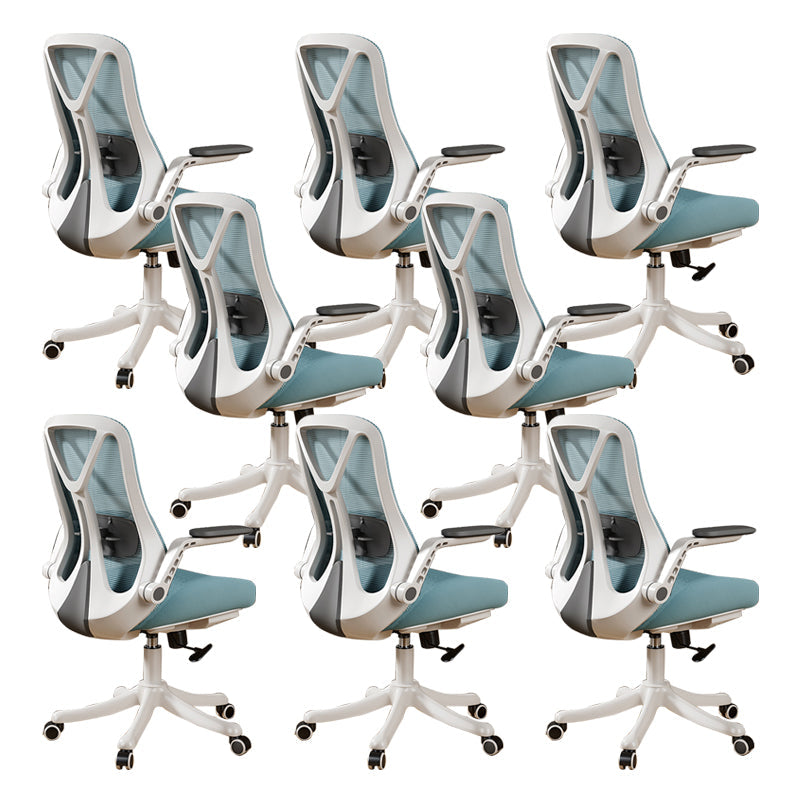 Removable Arms Office Chair Tilt Mechanism No Distressing Slide Chair with Wheels White-Blue 8 Piece Set Without Headrest Clearhalo 'furn' 'furn_office_chair' 'Furniture' 'Office Chairs' 'Office Furniture' 'office_chair' 7677597