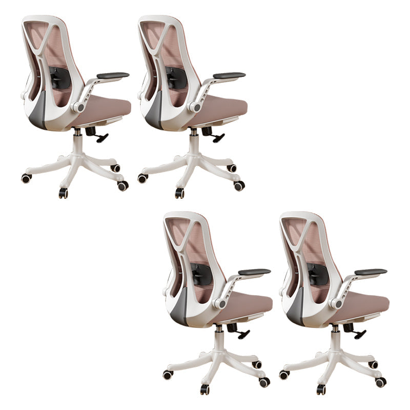 Removable Arms Office Chair Tilt Mechanism No Distressing Slide Chair with Wheels White-Pink 4 Piece Set Without Headrest Clearhalo 'furn' 'furn_office_chair' 'Furniture' 'Office Chairs' 'Office Furniture' 'office_chair' 7677605