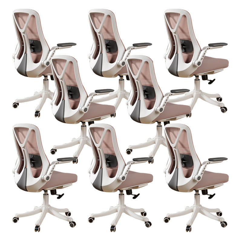 Removable Arms Office Chair Tilt Mechanism No Distressing Slide Chair with Wheels White-Pink 8 Piece Set Without Headrest Clearhalo 'furn' 'furn_office_chair' 'Furniture' 'Office Chairs' 'Office Furniture' 'office_chair' 7677607