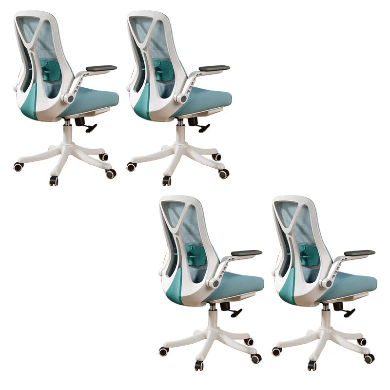 Removable Arms Office Chair Tilt Mechanism No Distressing Slide Chair with Wheels White-Green 4 Piece Set Without Headrest Clearhalo 'furn' 'furn_office_chair' 'Furniture' 'Office Chairs' 'Office Furniture' 'office_chair' 7677610