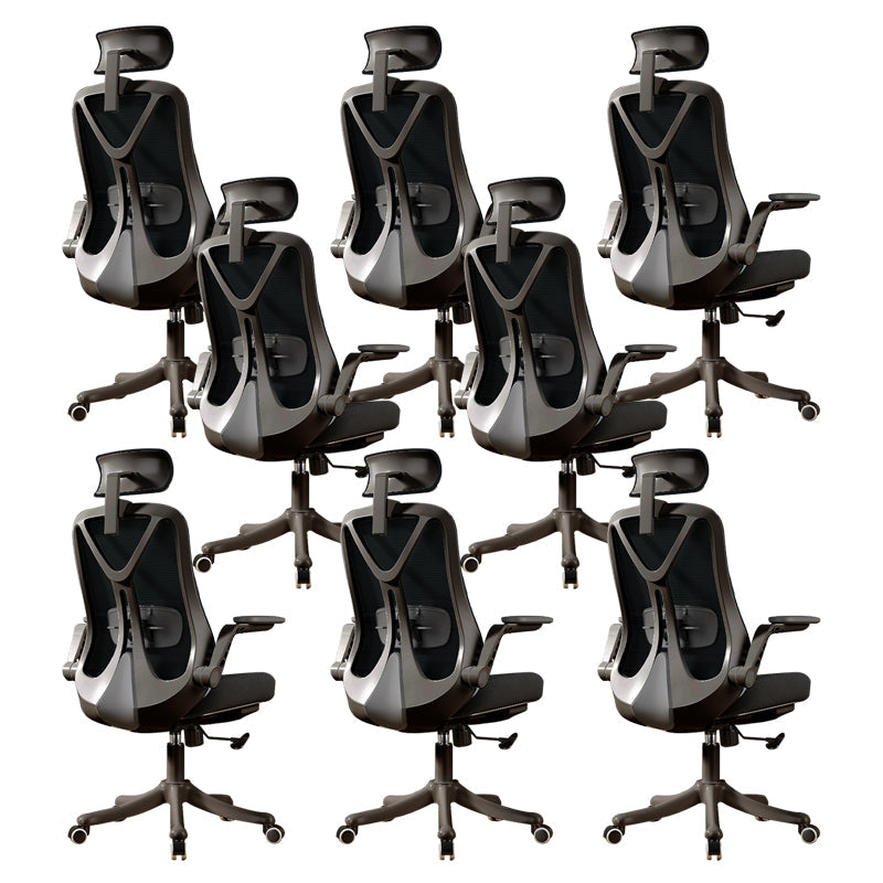 Removable Arms Office Chair Tilt Mechanism No Distressing Slide Chair with Wheels Black 8 Piece Set With Headrest Clearhalo 'furn' 'furn_office_chair' 'Furniture' 'Office Chairs' 'Office Furniture' 'office_chair' 7677622