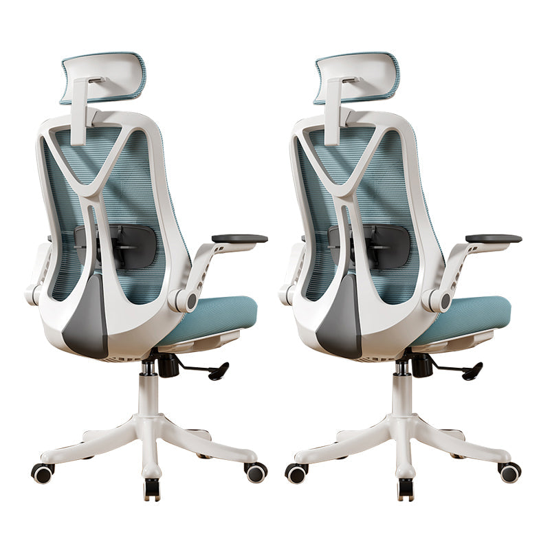 Removable Arms Office Chair Tilt Mechanism No Distressing Slide Chair with Wheels White-Blue 2 Piece Set With Headrest Clearhalo 'furn' 'furn_office_chair' 'Furniture' 'Office Chairs' 'Office Furniture' 'office_chair' 7677623