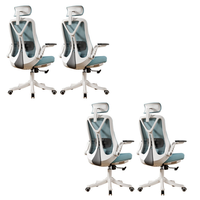 Removable Arms Office Chair Tilt Mechanism No Distressing Slide Chair with Wheels White-Blue 4 Piece Set With Headrest Clearhalo 'furn' 'furn_office_chair' 'Furniture' 'Office Chairs' 'Office Furniture' 'office_chair' 7677624