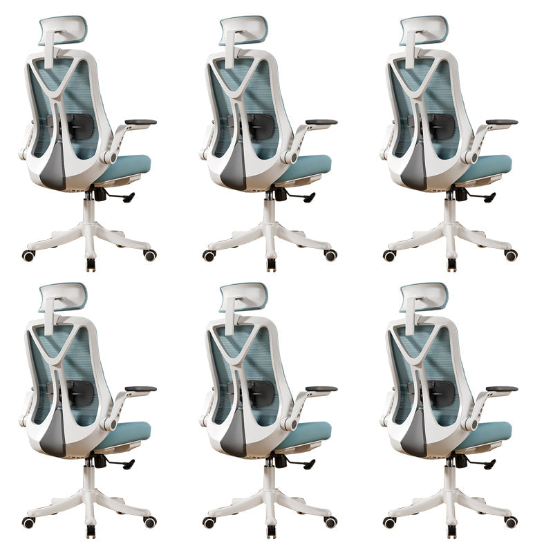 Removable Arms Office Chair Tilt Mechanism No Distressing Slide Chair with Wheels White-Blue 6 Piece Set With Headrest Clearhalo 'furn' 'furn_office_chair' 'Furniture' 'Office Chairs' 'Office Furniture' 'office_chair' 7677625
