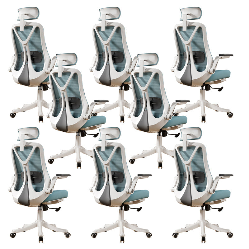 Removable Arms Office Chair Tilt Mechanism No Distressing Slide Chair with Wheels White-Blue 8 Piece Set With Headrest Clearhalo 'furn' 'furn_office_chair' 'Furniture' 'Office Chairs' 'Office Furniture' 'office_chair' 7677626