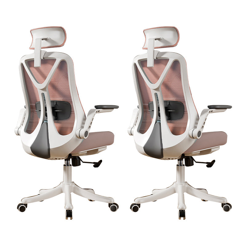 Removable Arms Office Chair Tilt Mechanism No Distressing Slide Chair with Wheels White-Pink 2 Piece Set With Headrest Clearhalo 'furn' 'furn_office_chair' 'Furniture' 'Office Chairs' 'Office Furniture' 'office_chair' 7677633