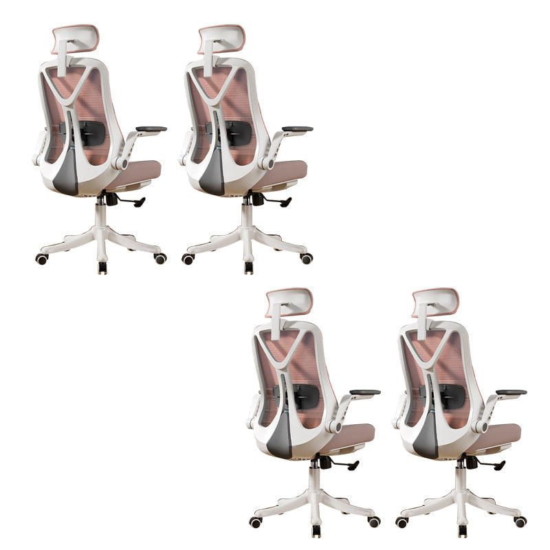 Removable Arms Office Chair Tilt Mechanism No Distressing Slide Chair with Wheels White-Pink 4 Piece Set With Headrest Clearhalo 'furn' 'furn_office_chair' 'Furniture' 'Office Chairs' 'Office Furniture' 'office_chair' 7677634