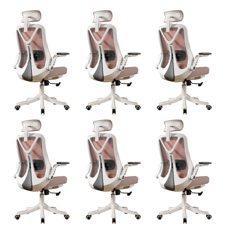 Removable Arms Office Chair Tilt Mechanism No Distressing Slide Chair with Wheels White-Pink 6 Piece Set With Headrest Clearhalo 'furn' 'furn_office_chair' 'Furniture' 'Office Chairs' 'Office Furniture' 'office_chair' 7677635