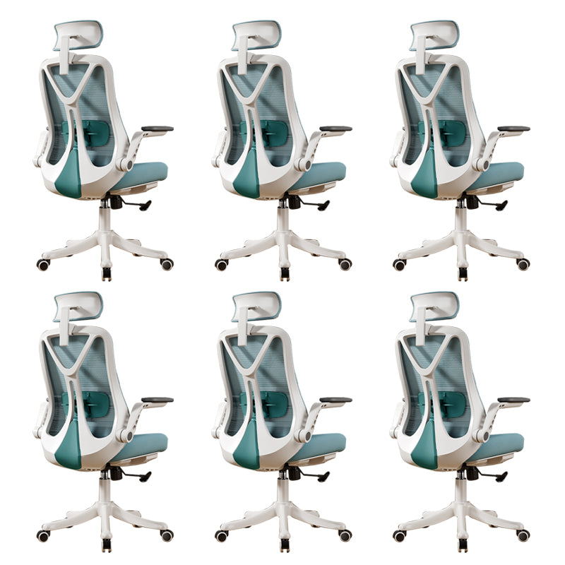 Removable Arms Office Chair Tilt Mechanism No Distressing Slide Chair with Wheels White-Green 6 Piece Set With Headrest Clearhalo 'furn' 'furn_office_chair' 'Furniture' 'Office Chairs' 'Office Furniture' 'office_chair' 7677639