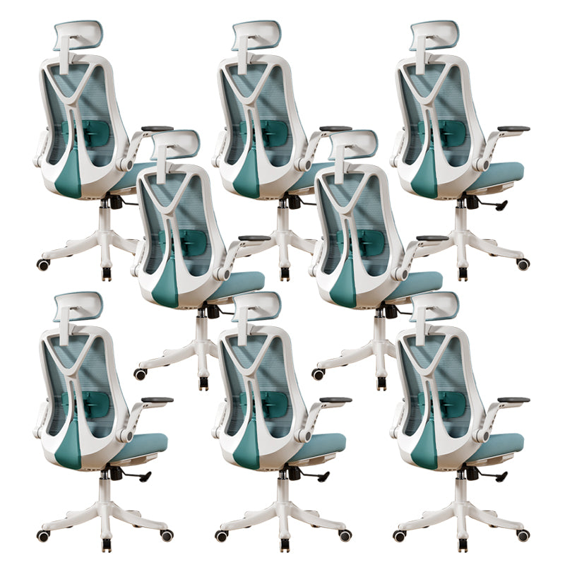 Removable Arms Office Chair Tilt Mechanism No Distressing Slide Chair with Wheels White-Green 8 Piece Set With Headrest Clearhalo 'furn' 'furn_office_chair' 'Furniture' 'Office Chairs' 'Office Furniture' 'office_chair' 7677640