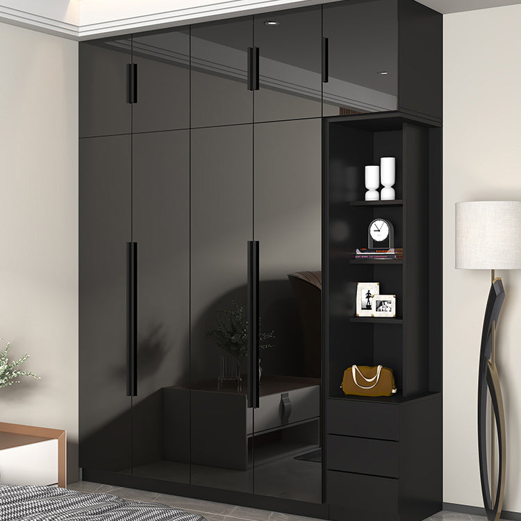 Modern Glass Doors Wardrobe Cabinet Black Bedroom Storage Cabinet