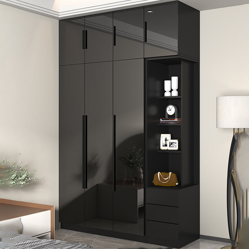 Modern Glass Doors Wardrobe Cabinet Black Bedroom Storage Cabinet