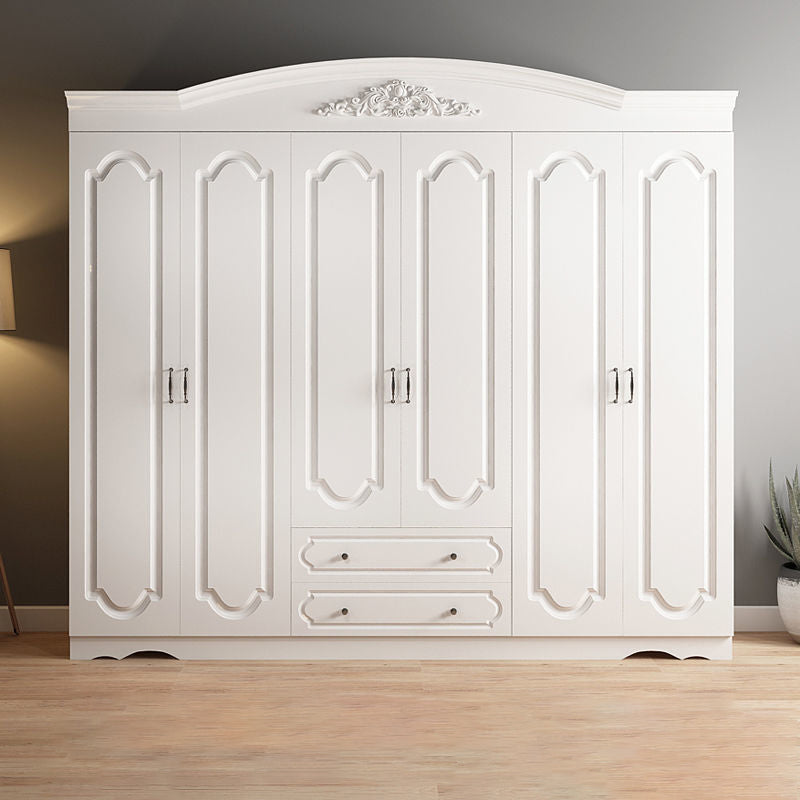 Engineered Wood Armoire Glam White Wardrobe Cabinet with 2 Drawers
