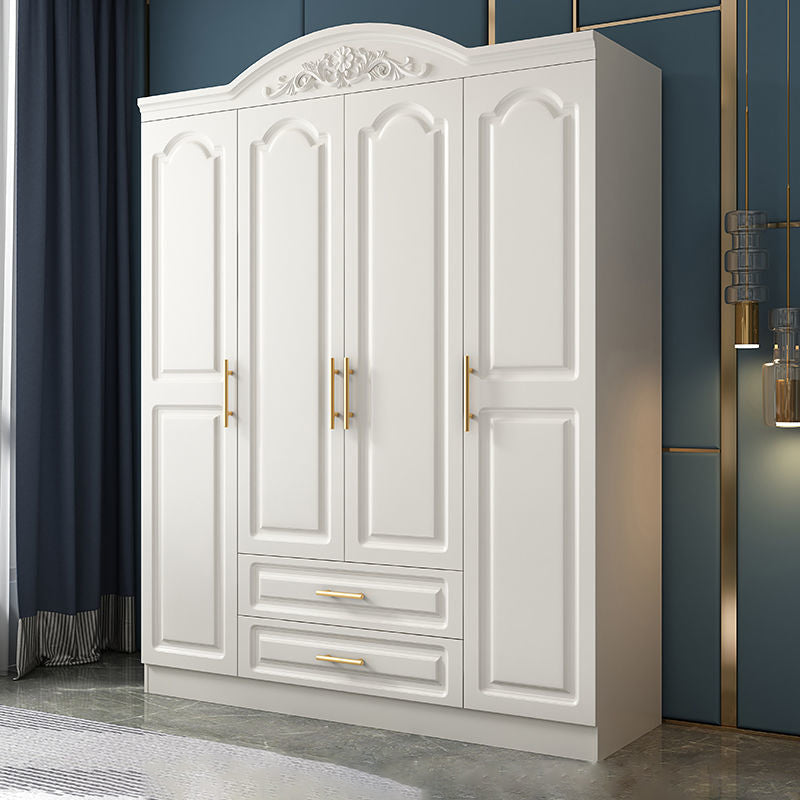 Engineered Wood Armoire Glam White Wardrobe Cabinet with 2 Drawers