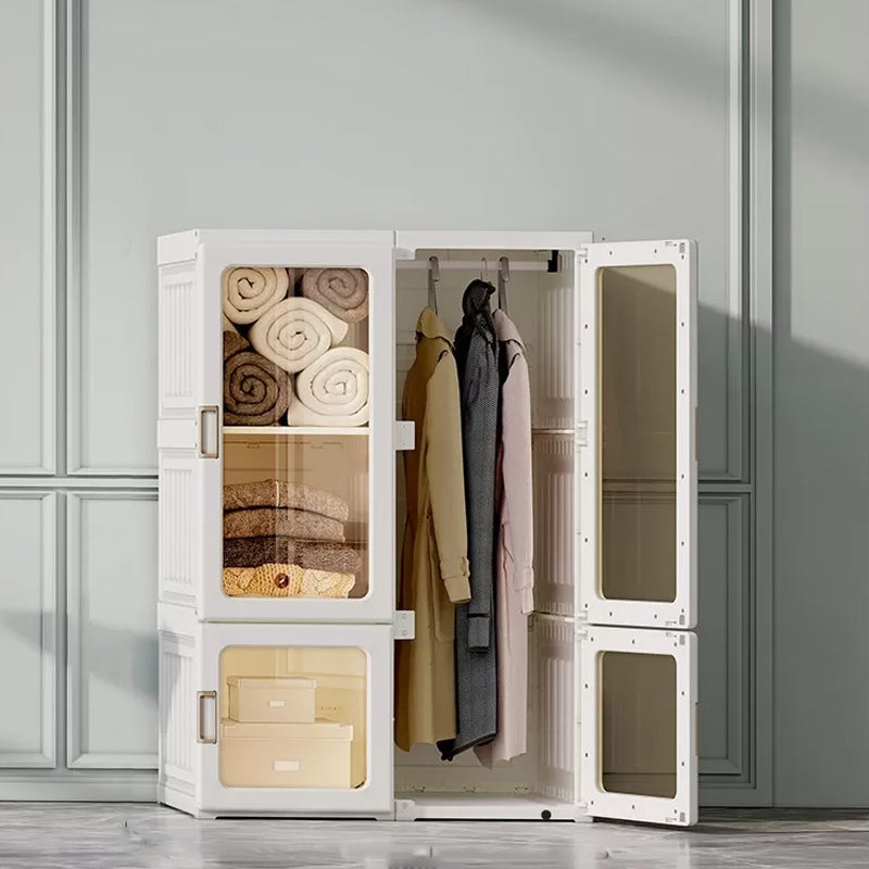 White Foldable Plastic Wardrobe Freestanding Wardrobe with Shelves