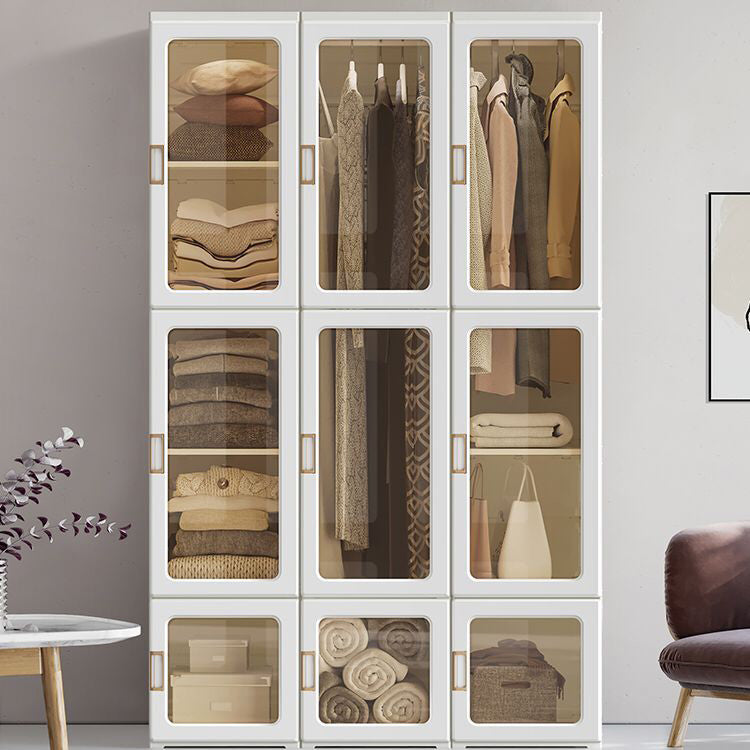 White Foldable Plastic Wardrobe Freestanding Wardrobe with Shelves