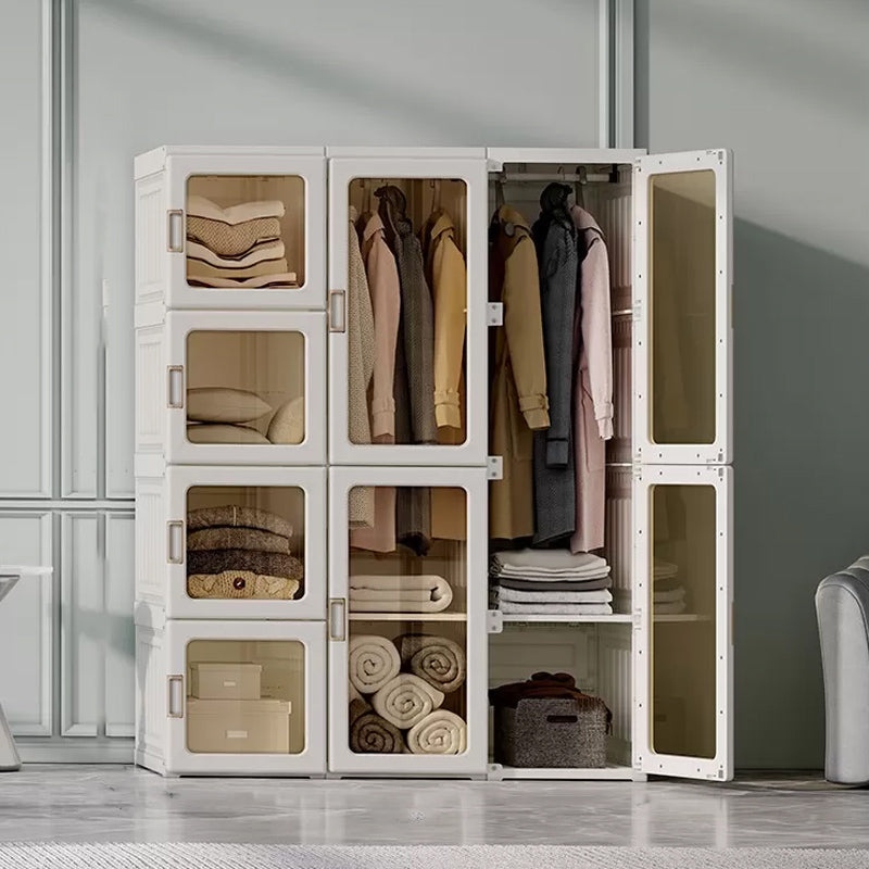 White Foldable Plastic Wardrobe Freestanding Wardrobe with Shelves