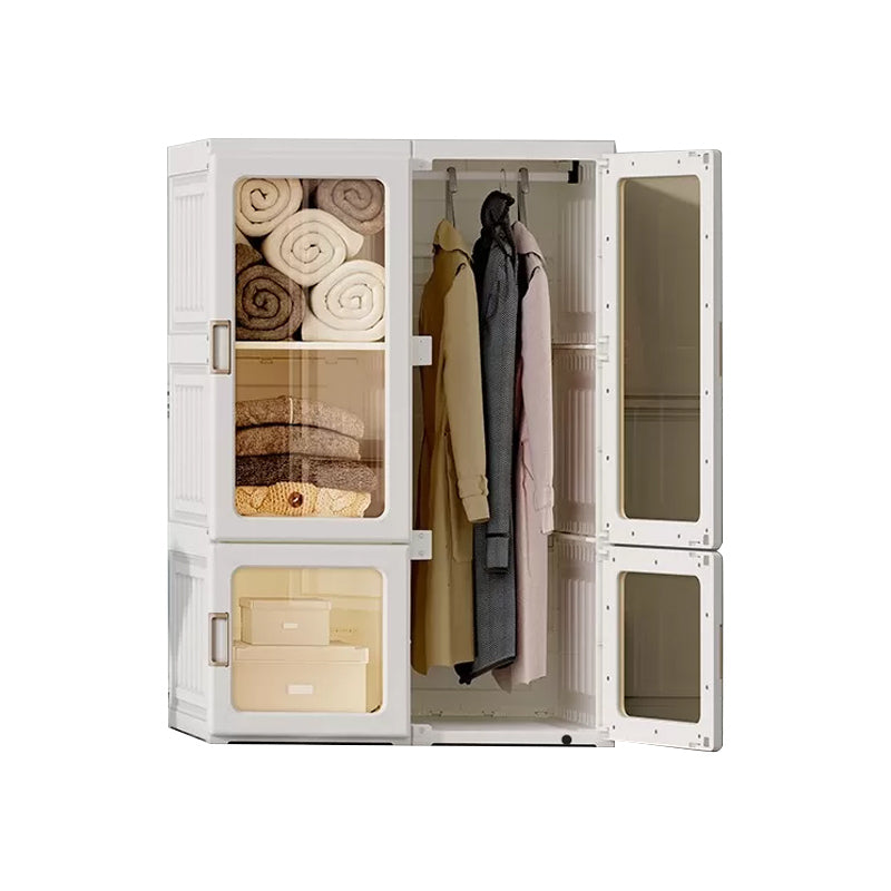 White Foldable Plastic Wardrobe Freestanding Wardrobe with Shelves