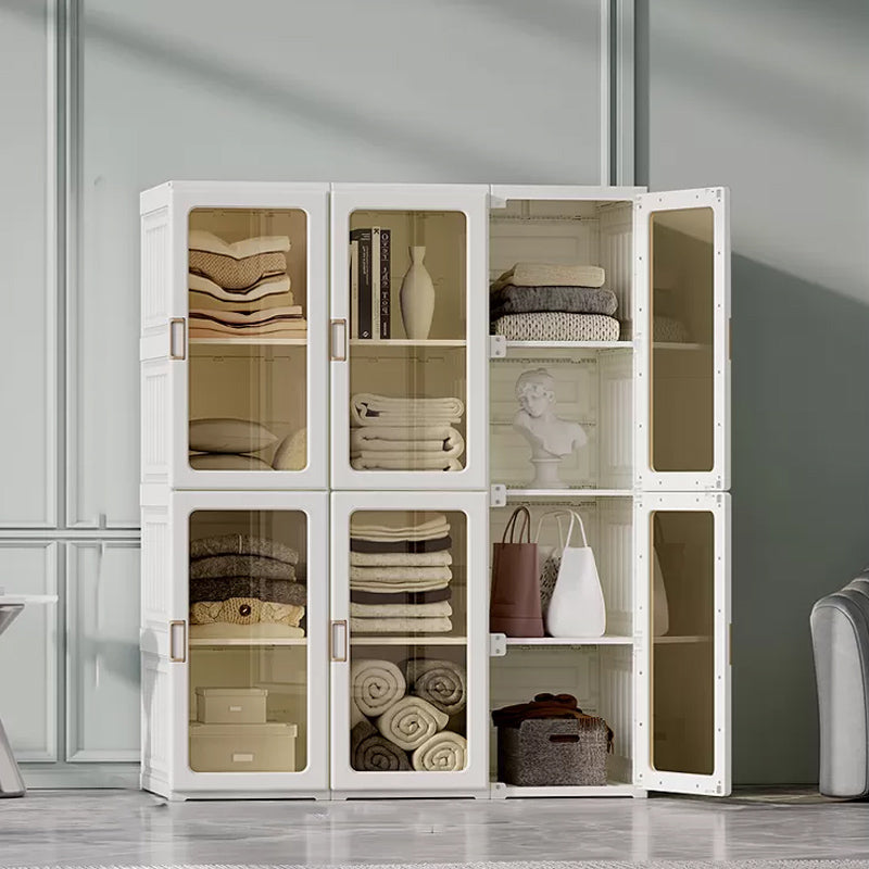 White Foldable Plastic Wardrobe Freestanding Wardrobe with Shelves
