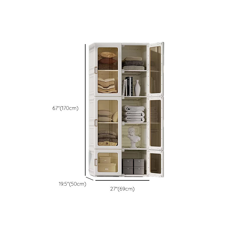 White Foldable Plastic Wardrobe Freestanding Wardrobe with Shelves