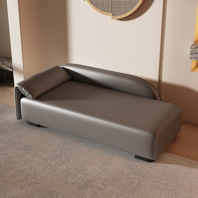 Scandinavian Upholstered Solid Color Genuine Leather One Armed Chaise Gray Left-Arm Chaise Clearhalo 'Chairs & Seating' 'Chaise Lounge' 'chaise_lounge' 'furn' 'furn_chaise_lounge' 'Furniture' 'Living Room Furniture' 7684458