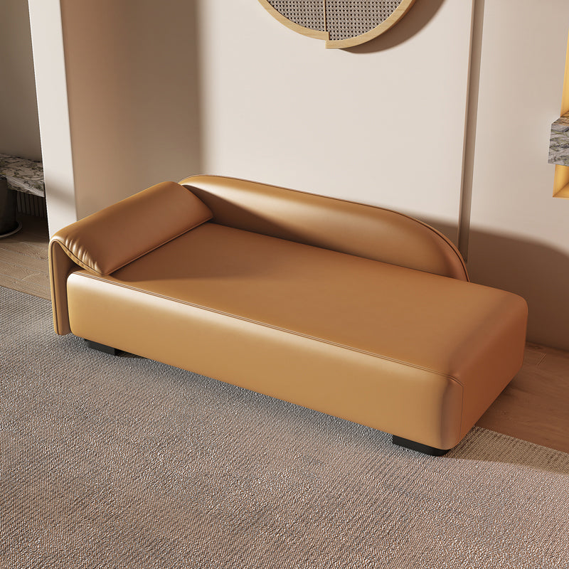 Scandinavian Upholstered Solid Color Genuine Leather One Armed Chaise Orange Left-Arm Chaise Clearhalo 'Chairs & Seating' 'Chaise Lounge' 'chaise_lounge' 'furn' 'furn_chaise_lounge' 'Furniture' 'Living Room Furniture' 7684459