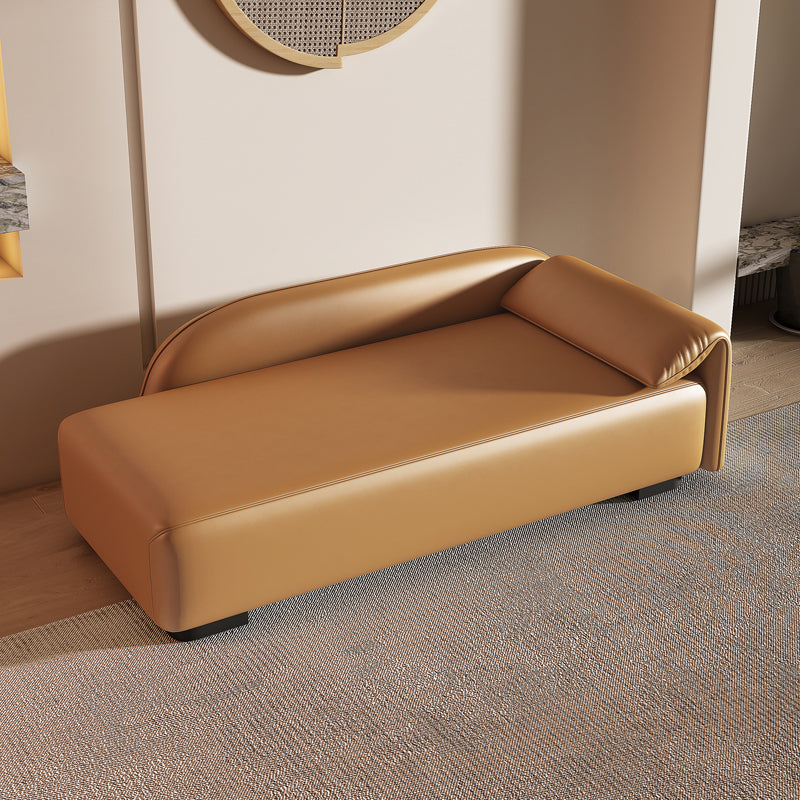 Scandinavian Upholstered Solid Color Genuine Leather One Armed Chaise Orange Right-Arm Chaise Clearhalo 'Chairs & Seating' 'Chaise Lounge' 'chaise_lounge' 'furn' 'furn_chaise_lounge' 'Furniture' 'Living Room Furniture' 7684462