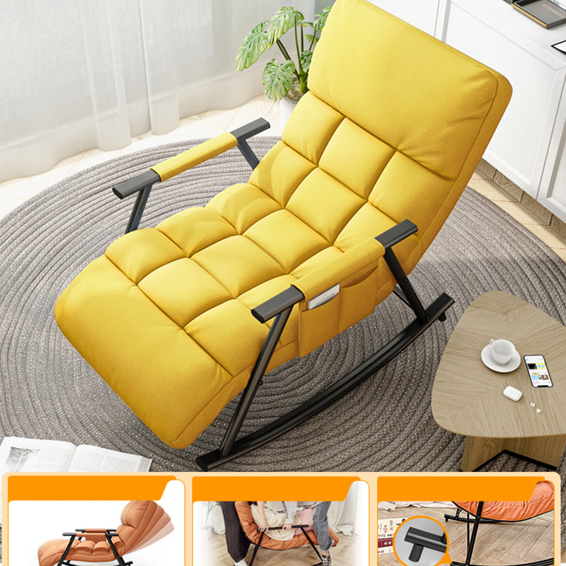 Contemporary Black Metal Base Recliner Chair with Side Pockets Deck Chair Square Back Yellow Clearhalo 'Chairs & Seating' 'furn' 'furn_recliners' 'Furniture' 'Living Room Furniture' 'Recliners' 7684662