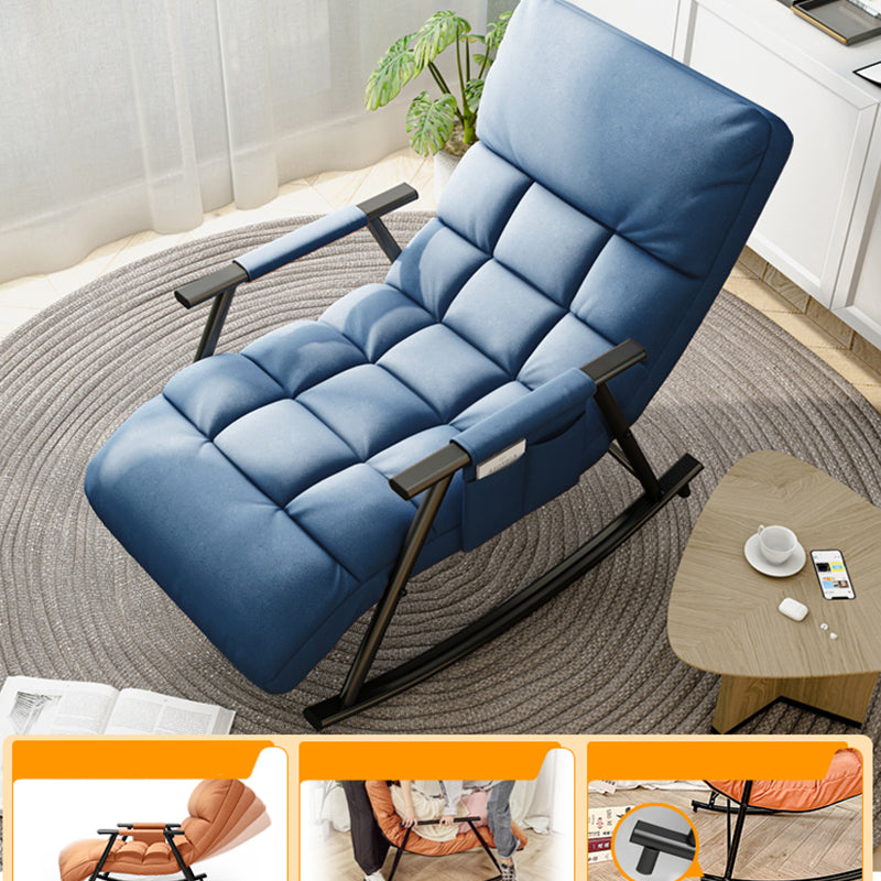 Contemporary Black Metal Base Recliner Chair with Side Pockets Deck Chair Square Back Blue Clearhalo 'Chairs & Seating' 'furn' 'furn_recliners' 'Furniture' 'Living Room Furniture' 'Recliners' 7684664