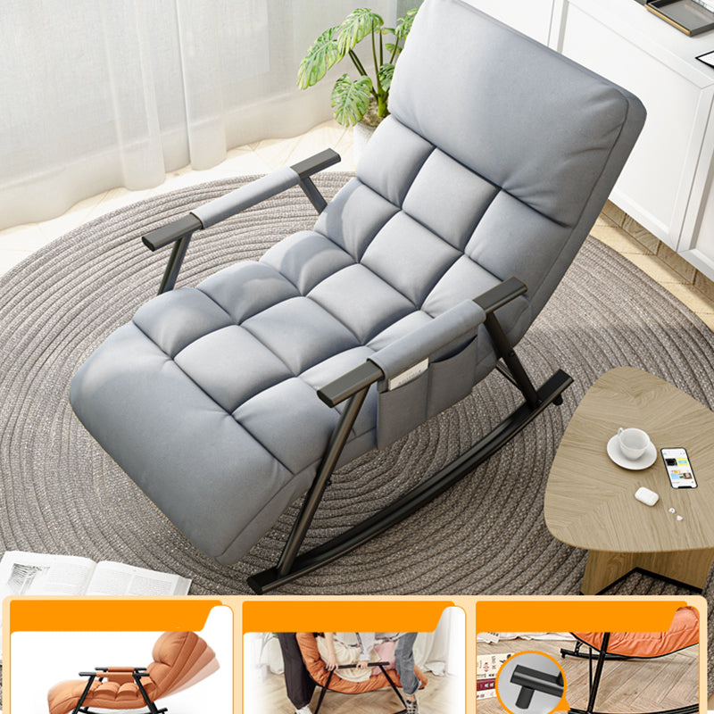 Contemporary Black Metal Base Recliner Chair with Side Pockets Deck Chair Square Back Gray Clearhalo 'Chairs & Seating' 'furn' 'furn_recliners' 'Furniture' 'Living Room Furniture' 'Recliners' 7684665