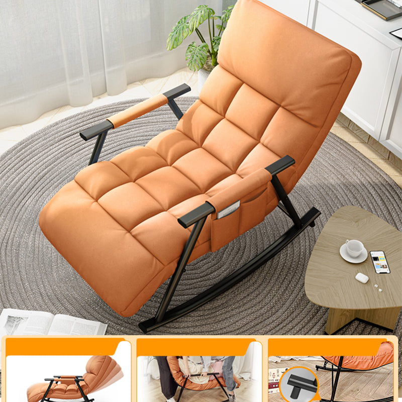 Contemporary Black Metal Base Recliner Chair with Side Pockets Deck Chair Square Back Orange Clearhalo 'Chairs & Seating' 'furn' 'furn_recliners' 'Furniture' 'Living Room Furniture' 'Recliners' 7684667