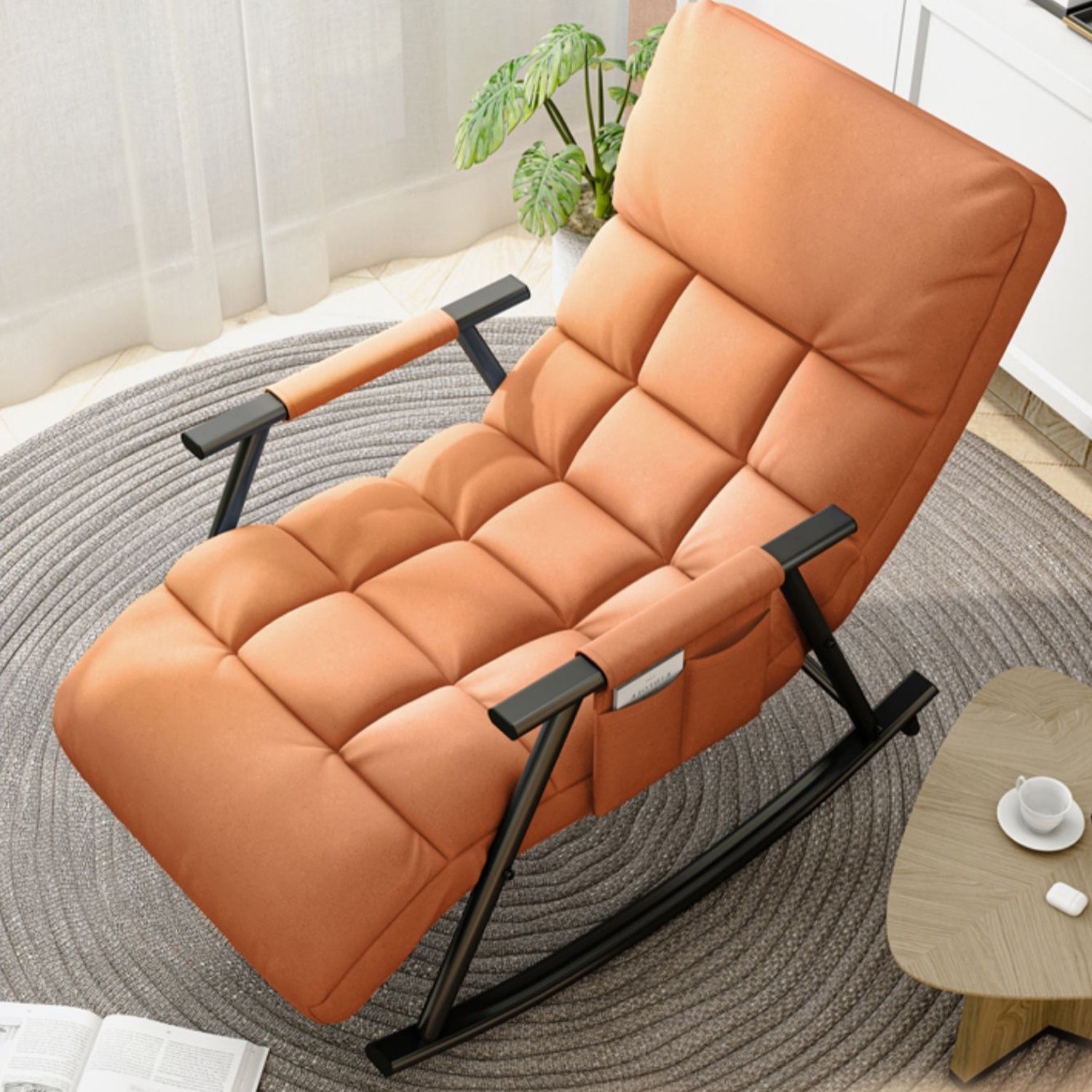 Contemporary Black Metal Base Recliner Chair with Side Pockets Clearhalo 'Chairs & Seating' 'furn' 'furn_recliners' 'Furniture' 'Living Room Furniture' 'Recliners' 7684668