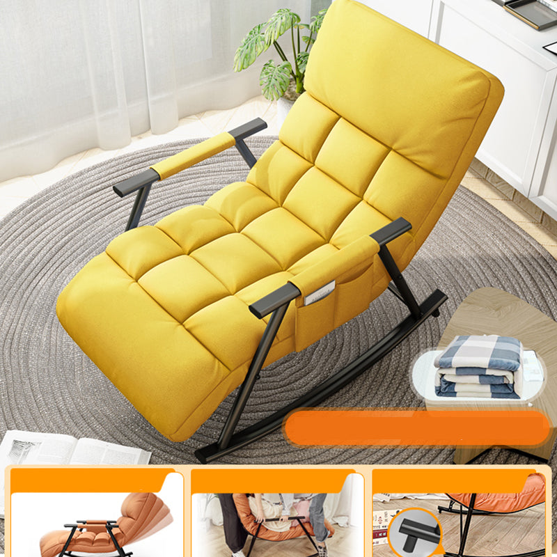 Contemporary Black Metal Base Recliner Chair with Side Pockets Recliner & Blanket Square Back Yellow Clearhalo 'Chairs & Seating' 'furn' 'furn_recliners' 'Furniture' 'Living Room Furniture' 'Recliners' 7684669