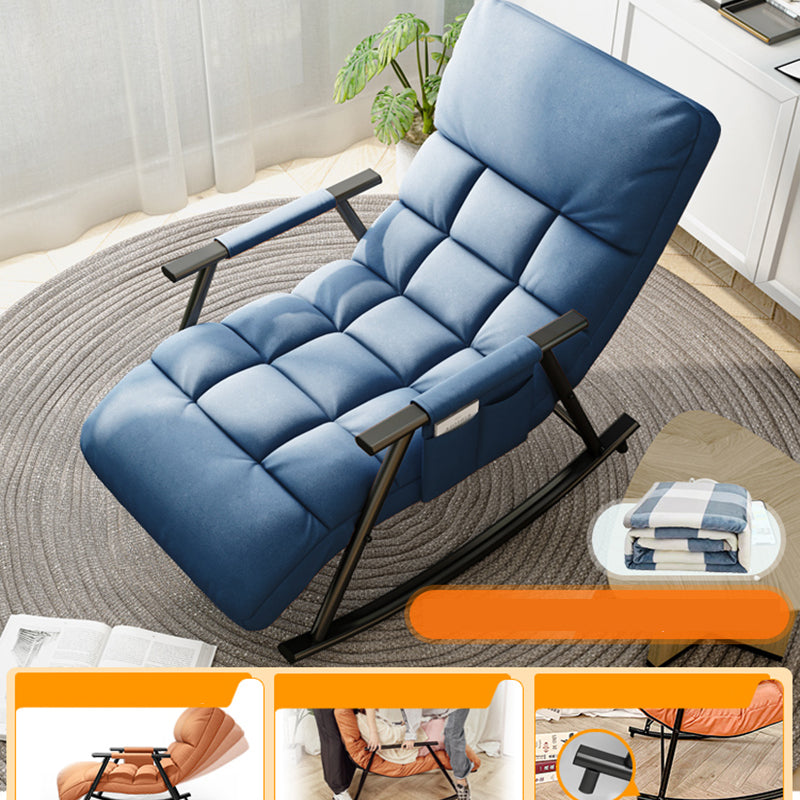 Contemporary Black Metal Base Recliner Chair with Side Pockets Recliner & Blanket Square Back Blue Clearhalo 'Chairs & Seating' 'furn' 'furn_recliners' 'Furniture' 'Living Room Furniture' 'Recliners' 7684671