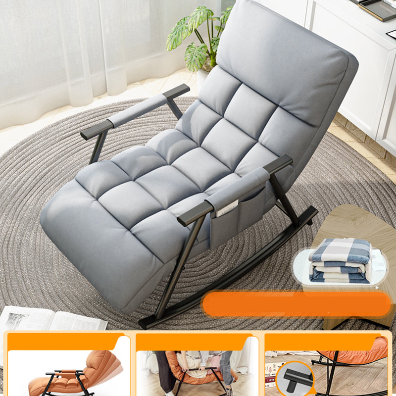 Contemporary Black Metal Base Recliner Chair with Side Pockets Recliner & Blanket Square Back Gray Clearhalo 'Chairs & Seating' 'furn' 'furn_recliners' 'Furniture' 'Living Room Furniture' 'Recliners' 7684673