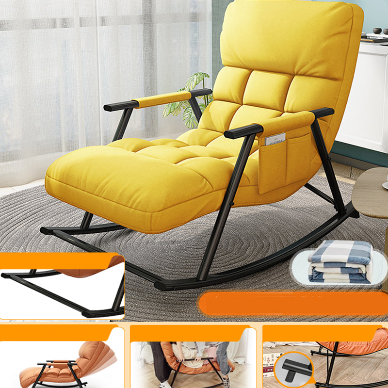Contemporary Black Metal Base Recliner Chair with Side Pockets Recliner & Blanket & Ottoman Square Back Yellow Clearhalo 'Chairs & Seating' 'furn' 'furn_recliners' 'Furniture' 'Living Room Furniture' 'Recliners' 7684677