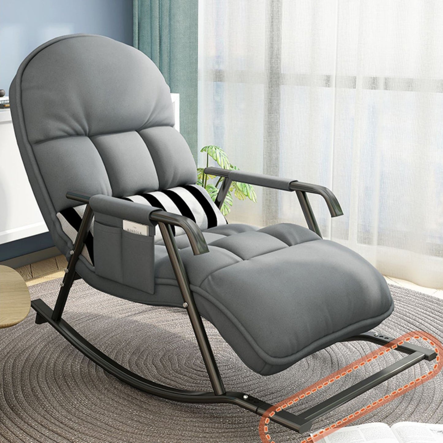 Contemporary Black Metal Base Recliner Chair with Side Pockets Clearhalo 'Chairs & Seating' 'furn' 'furn_recliners' 'Furniture' 'Living Room Furniture' 'Recliners' 7684679