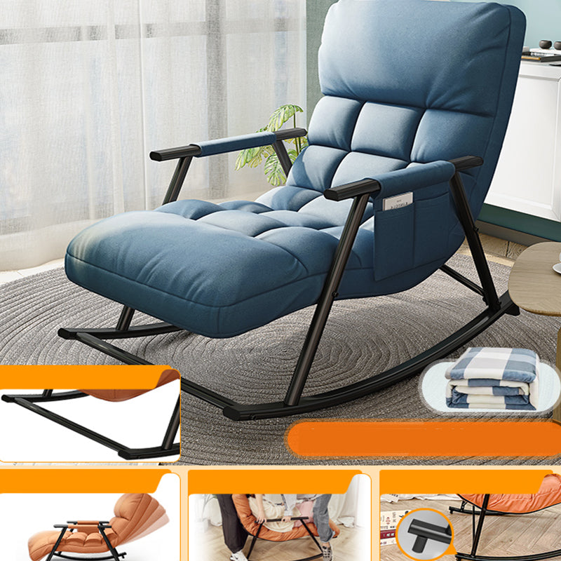 Contemporary Black Metal Base Recliner Chair with Side Pockets Recliner & Blanket & Ottoman Square Back Blue Clearhalo 'Chairs & Seating' 'furn' 'furn_recliners' 'Furniture' 'Living Room Furniture' 'Recliners' 7684680