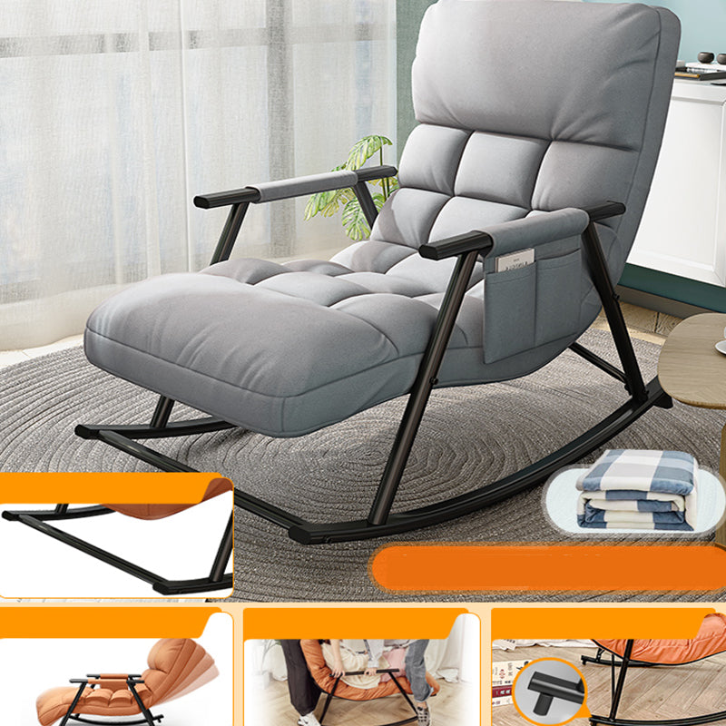 Contemporary Black Metal Base Recliner Chair with Side Pockets Recliner & Blanket & Ottoman Square Back Gray Clearhalo 'Chairs & Seating' 'furn' 'furn_recliners' 'Furniture' 'Living Room Furniture' 'Recliners' 7684681
