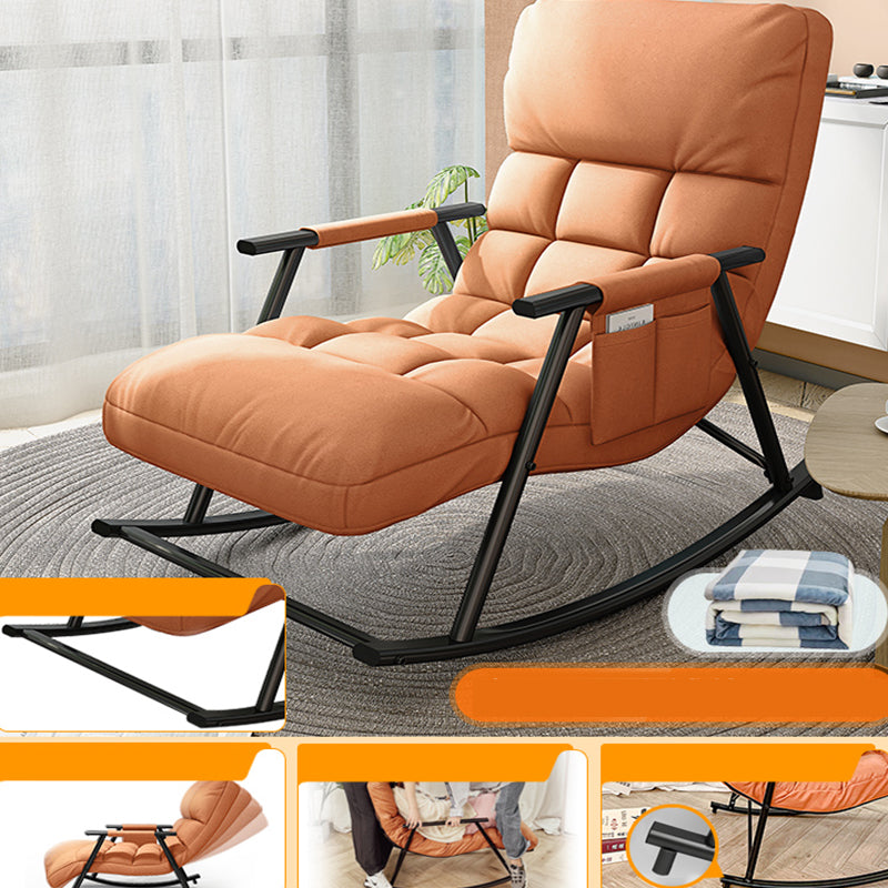 Contemporary Black Metal Base Recliner Chair with Side Pockets Recliner & Blanket & Ottoman Square Back Orange Clearhalo 'Chairs & Seating' 'furn' 'furn_recliners' 'Furniture' 'Living Room Furniture' 'Recliners' 7684682