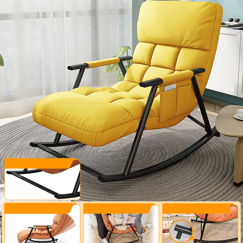Contemporary Black Metal Base Recliner Chair with Side Pockets Deck Chair with Ottoman Square Back Yellow Clearhalo 'Chairs & Seating' 'furn' 'furn_recliners' 'Furniture' 'Living Room Furniture' 'Recliners' 7684683