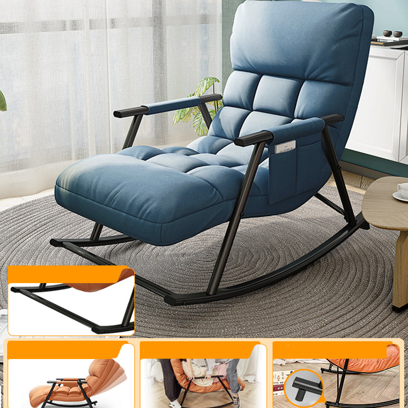Contemporary Black Metal Base Recliner Chair with Side Pockets Deck Chair with Ottoman Square Back Blue Clearhalo 'Chairs & Seating' 'furn' 'furn_recliners' 'Furniture' 'Living Room Furniture' 'Recliners' 7684684