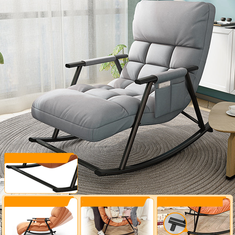Contemporary Black Metal Base Recliner Chair with Side Pockets Deck Chair with Ottoman Square Back Gray Clearhalo 'Chairs & Seating' 'furn' 'furn_recliners' 'Furniture' 'Living Room Furniture' 'Recliners' 7684685