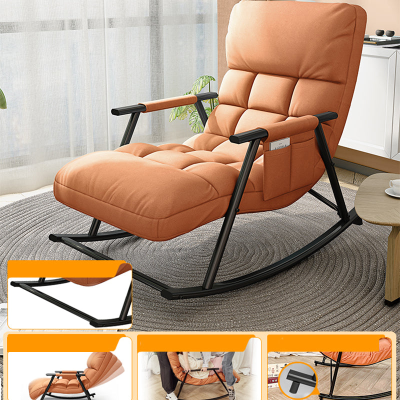 Contemporary Black Metal Base Recliner Chair with Side Pockets Deck Chair with Ottoman Square Back Orange Clearhalo 'Chairs & Seating' 'furn' 'furn_recliners' 'Furniture' 'Living Room Furniture' 'Recliners' 7684686