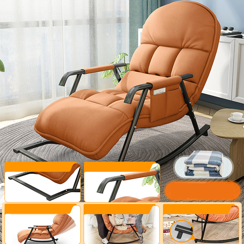 Contemporary Black Metal Base Recliner Chair with Side Pockets Recliner & Blanket & Ottoman Round Back Orange Clearhalo 'Chairs & Seating' 'furn' 'furn_recliners' 'Furniture' 'Living Room Furniture' 'Recliners' 7684688