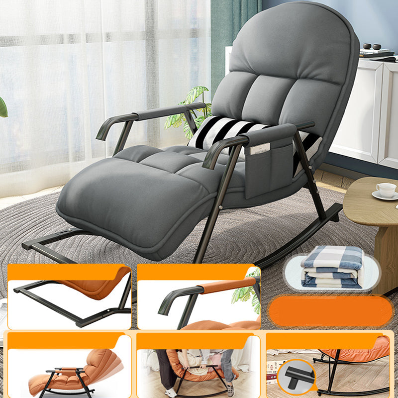 Contemporary Black Metal Base Recliner Chair with Side Pockets Recliner & Blanket & Ottoman Round Back Grey White Clearhalo 'Chairs & Seating' 'furn' 'furn_recliners' 'Furniture' 'Living Room Furniture' 'Recliners' 7684690