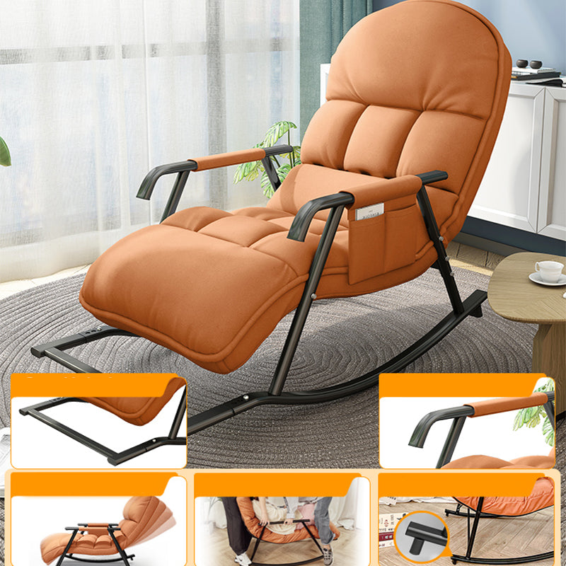 Contemporary Black Metal Base Recliner Chair with Side Pockets Deck Chair with Ottoman Round Back Orange Clearhalo 'Chairs & Seating' 'furn' 'furn_recliners' 'Furniture' 'Living Room Furniture' 'Recliners' 7684693