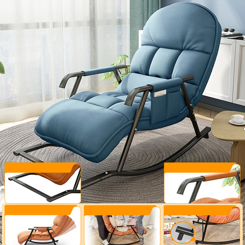 Contemporary Black Metal Base Recliner Chair with Side Pockets Deck Chair with Ottoman Round Back Blue Clearhalo 'Chairs & Seating' 'furn' 'furn_recliners' 'Furniture' 'Living Room Furniture' 'Recliners' 7684694